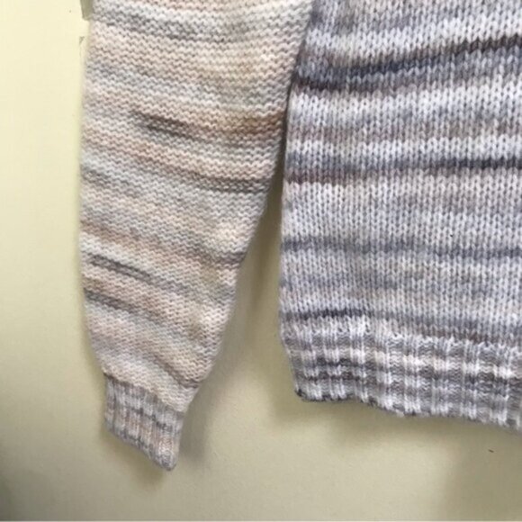 HALSTON NEW Puff Sleeve Sweater Chunky Knit Striped Mock Neck Cozy Wool Blend S - Picture 9 of 12